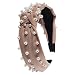 Somewhere Haute Ladies Beige Satin With Pearls Top-knot Headband (Satin Beige)