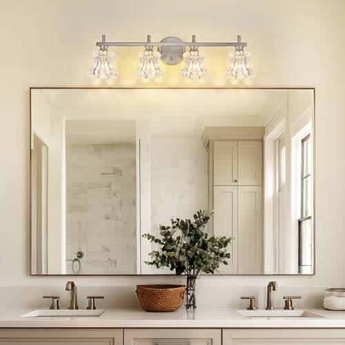 Image of Brused Nickel Bathroom Light Fixture 4-Lights Vintage Vanity Lights
