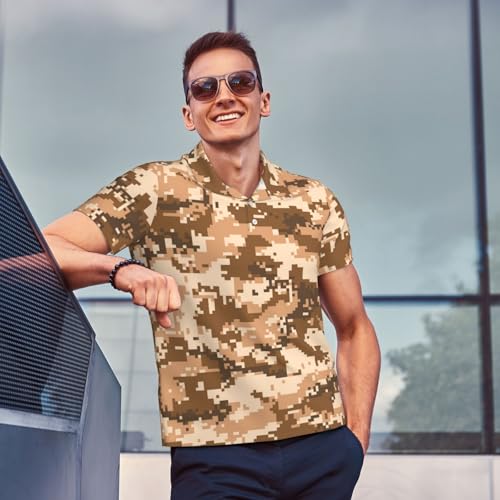 Desert Camo Men's Golf Shirts Fashion Breathable Short Sleeve Polo Shirts2