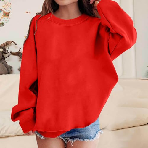 Girls Fleece Lined Sweatshirts No Hood Crewneck Long Sleeve Pullover Top Kids Winter Thermal Warm Sweatshirt3