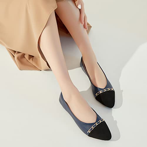 Image of BABUDOG Women's Black Flats Shoes,White Dress Shoes for Women,Crimping Faux Suede Ballet Flats Comfortable