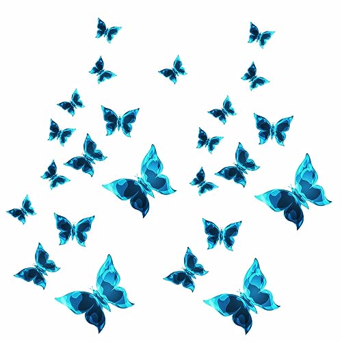 Quanhaigou 24pcs Glow Butterfly Wall Decals Blue Luminous Butterfly Glow in The Dark Wall Stickers DIY Decor for Kid Girl Bedroom Bathroom Decorations (Blue Butterfly)
