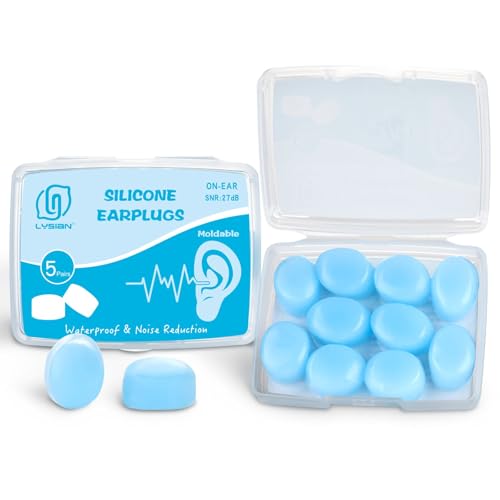 Image of LYSIAN Moldable Silicone Ear Plugs for Sleeping, Snoring & Side Sleepers, Soft Reusable Waterproof Noise Reduction Earplugs for Swimming, Travel & Study, 5 Pairs, Blue