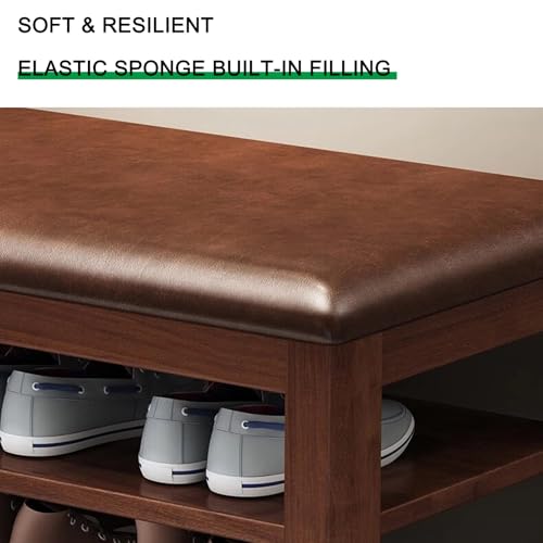 Pouf rembourré en cuir PU et meuble à chaussures à niveaux modulables