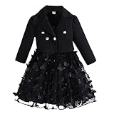 Kids Toddler Infant Baby Girl Sleeveless Dress Fall Outfit Tulle Sling Dress Spring Long Sleeve Lapel Jacket (Black, 18-24 Months)