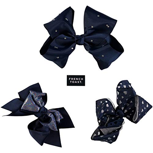 French Toast Kid's School Uniform Bow Hair Accessories, 3-pack, Navy Blue & White, One Size