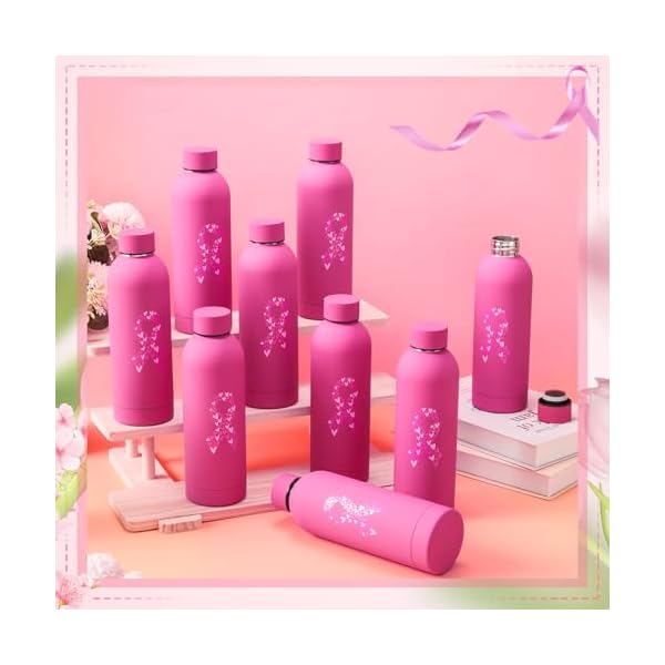 LemonRoad 12 Pcs Breast Cancer Awareness Water Bottles 17oz Stainless Steel Pink Ribbon Tumbler Cup Bulk Gifts for Women Survivors Events(Fashion Style) - Image 3