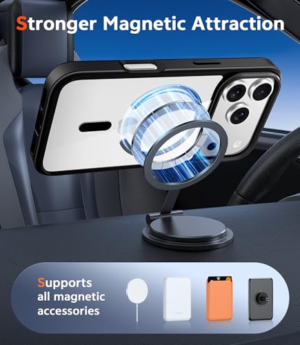 Image of FNTCASE for iPhone 17 Pro-Max Case: Clear Magnetic Phone Cases with Screen Protector Compatible with Magsafe Slim Anti Yellowing Rugged Shockproof Protective Transparent Cell Cover (B-Black)