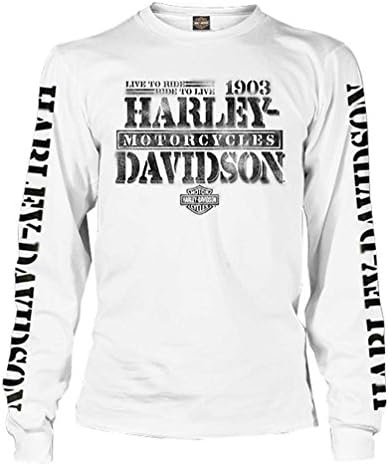 Harley-Davidson Men's Distressed Freedom Fighter Long Sleeve Shirt, White