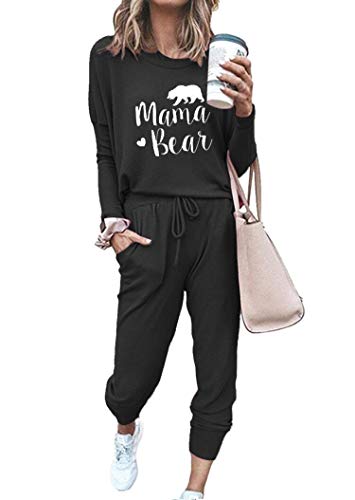 ETCYY NEW Women Sweatsuits Sets Two Piece Outfit Lounge Sets for Women Long Sleeve Tracksuits Sweatsuit Sets (BlackBear, Small)