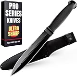Grand Way Fixed Spear Point Dagger Knife - Good Dual Edge Knife with Fix Half Serrated Blade – Best Black Tactical Knife for Survival & Defense 2503
