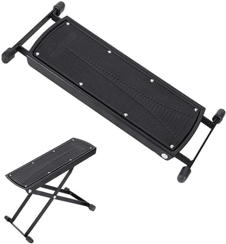 CAIHONG Guitar Foot Stool, 6-Position Height Adjustable Guitar Foot Rest Stand with Rubber End Caps and Non-Slip Rubber Pad for Classical, Acoustic, Electric Guitar - Black