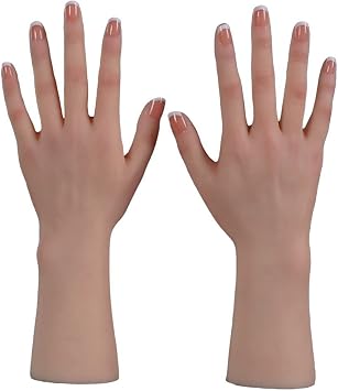 2Pcs Realistic Lifelike Silicone Life Size Female Model Hand with Nails, Manicure Silicone Hand Model for Jewelry Display Props Mannequin