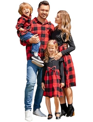 PATPAT Familienoutfit Karo Familienporträts (Hemd + Kleid), Mutter Tochter Outfit Mama Partnerlook, Mommy and Me, Fotografie Reisen Versammlungen...