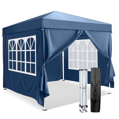 Bonnlo Carpa Plegable de 3x3m, UPF 50+, Las pergolas de jardín Impermeables y el Gazebo Son adecuados para usos Exteriores, como Camping, Festivales, Playa y Patios (Azul con 4 Laterales)