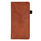 Menesia Checkbook Cover for Men & Women RFID Leather Check Book Holder Wallet(Brown Deer)