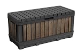Keter Signature Collection 92 Gallon Resin Deck Box Organization and Storage Box for Patio Outdoor Cushions, Throw Pillows, Garden Tools and Pool Supplies, Walnut