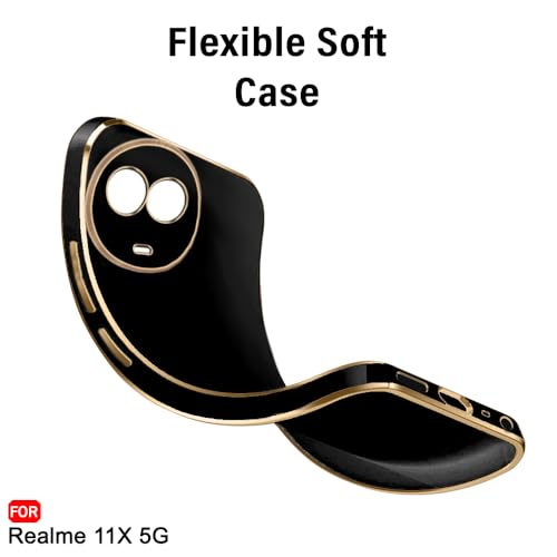 Image of TheGiftKart Luxurious Golden-Plated Back Cover Case for Realme 11 / 11X 5G / C67 5G / Narzo 60X 5G | Raised Lips for Camera & Screen Protection | Shockproof Design | Stylish Back Cover (TPU, Black)