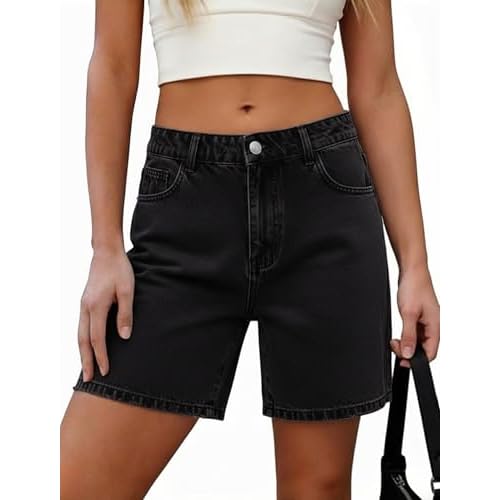 Eddoyee Jean Shorts for Women High Waisted Stretchy Denim Shorts Summer Casual Shorts with Pockets Black - With Bow Medium