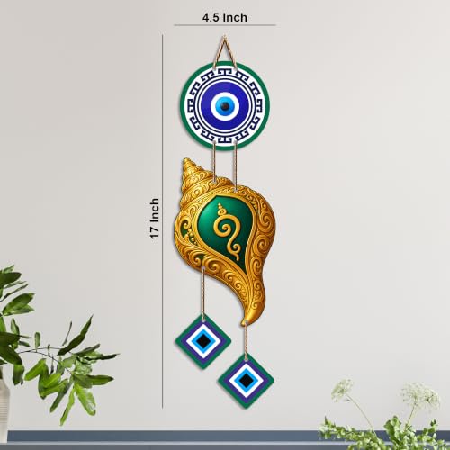 Image of Artvibes Decorative Conch Shell Evil Eye Wall Hanging for Home Entrance | Spiritual Vastu Nazar Battu Ornament | Positive Energy Wall Decor for Living Room Office (WH 85140N)