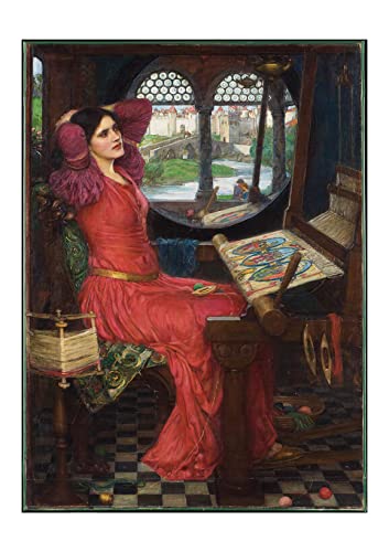 Spiffing Prints John William Waterhouse - Impresión artística enmarcada de la dama de Shalott enferma de las sombras, mediana, semibrillante