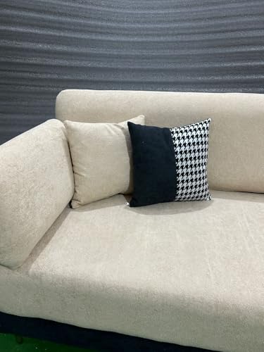 Image of Velvet Contemperory Sofa with Cushion Chaise Lounge Sectional Sofa Perfect for Living Room & Bedroom Guests Home & Office (Bucle Grey & Beige, Three Seater)
