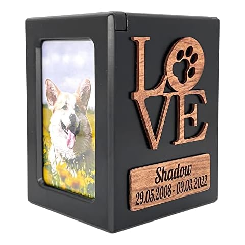 Tarngod custom name and date, engrave your blessing text, custom urn, pet urn for dogs and cats, souvenir wood box. (Black L) Cover