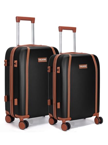 Image of FUR JADEN The Wayfarer Polycarbonate Travel Luggage Suitcase with 8 StealthTech Silent Shock Absorbing Wheels, TSA Lock & Aviation Grade Telescopic Trolley (Stark Black, Cabin + Medium)