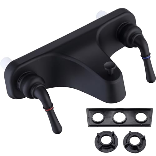 Tub/Shower Faucet 8' with Diverter for RV/Mobile Travel Home, Economical Two Handle Classic Shower Faucet Center-Set (Black)