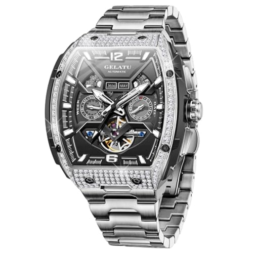 Image of OLEVS Men Automatic Watch Diamond Skeleton Mechanical Original Luxury Self Winding Wrist Watch for Men