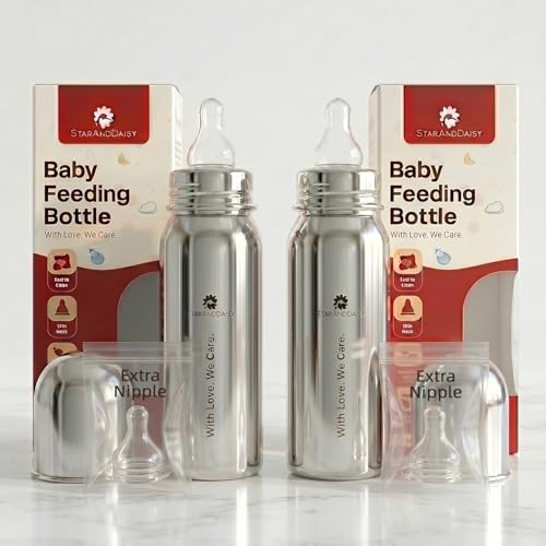 Image of StarAndDaisy Baby Milk Bottle for new Born /Infant /Toddler Pack of 250 ML SUS 304 Steel Baby Feeding Bottle for 0+ Months, BPA Free Leakproof, Anti Colic, Easy to Clean