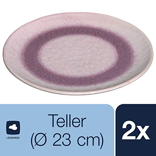 LEONARDO HOME Matera Leonardo-Juego Unidades, 22,5 cm, 2 Platos de cerámica, Apto para lavavajillas, esmaltado de Vidrio, Color Rosa