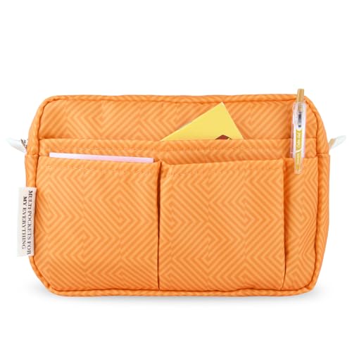 Portfolio Organizer with Multiple Pockets Waterproof Travel Zippered Cosmetic Bag Portable Storage Bag for Notebooks Stationeries Make-up Journal Office Art Supplies.Orange