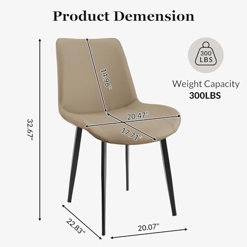 Image of Modern Dining Chairs Set of 8, PU Leather Dining Room Chairs, Upholstered Kitchen Chairs with Ergonomic Backrest & Sturdy Metal Legs, Perfect for Dining Room, Living Room, Khaki