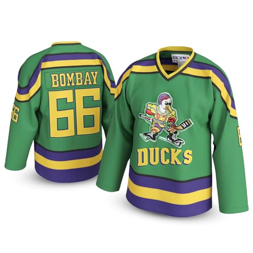 UNLC Gordon Bombay 66 Mighty Ducks Jersey – 90s Movie Ice Hockey Shirt, Stitched Letters & Numbers, S–5XL, Adult Costume for Men & Wome Green