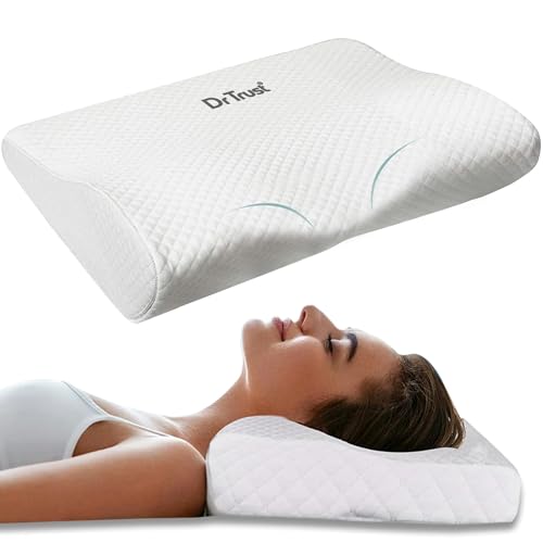 Dr Trust USA Cervical Sleeping Pillow for Spondylitis, Back & Neck Pain Relief, Memory Foam Contour (500 x 230 x 100 mm) Removable Cover, Supports Back/Side/Stomach Sleepers, Anti-Snoring (Small)