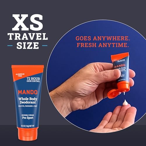 Mando Whole Body Deodorant - Mini Travel Size Invisible Cream Tube - 72 Hour Odor Control - Aluminum and Baking Soda Free, Skin Safe - .5 oz (Pack of 2) (Pro Sport) - Thumbnail 2