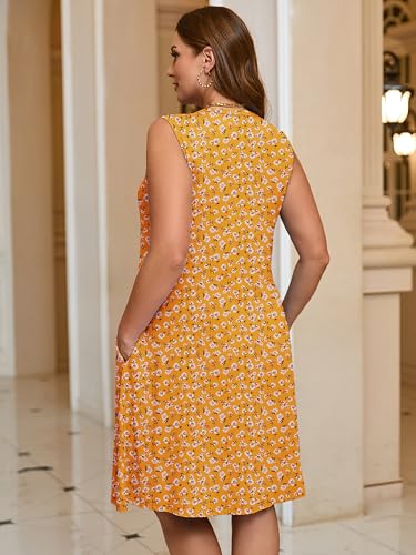 Image of AusLook Plus Size Midi Dress for Women Sleeveless Casual Summer Tank Dress with Pockets A-Line Loose Swing Dress 1-5X