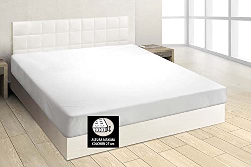 Burrito Blanco Adjustable bottom sheet 100% Cotton A8 for single bed 80x190 to 80x200 cm for (More, Color White - Image 2