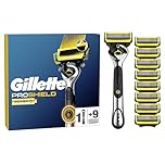 Gillette ProShield Power Razor for Men, 1 Razor Handle Plus 9 Refills, 5 Blade Mens’s Razor with Precision Trimmer
