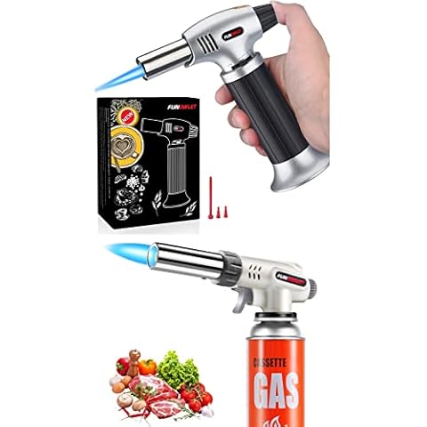 FunOwlet Butane Torch Lighter + Butane Torch Head, Culinary Torches Chef Cooking Professional Adjustable Flame with Reverse Use for Creme, Brulee, BBQ, Baking, Jewelry Cover