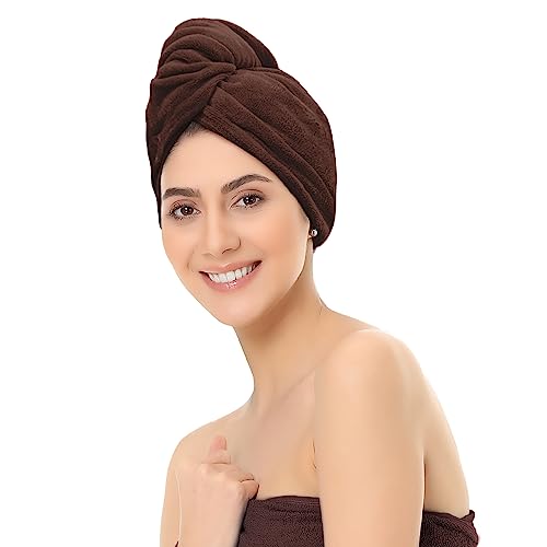 Image of Sassoon Venir Microfiber Hair Wrap Towel for Women (Cocoa Color, Free Size) with Smooth Texture Super Absorbent Quick Dry Hair Turban for Drying Hair