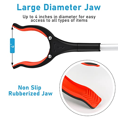 upgrade grabber reacher tool 360 rotating head wide jaw 3234 foldable lightweight trash claw grabbers for elderly reaching tool for trash pick up stick litter picker arm extension orange