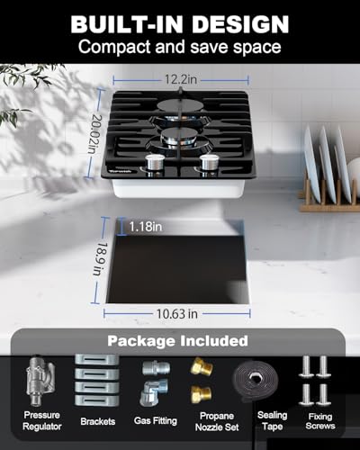 Topwish XBCA-AGGS-003-12 2 Burner Propane Gas Cooktop Black Tempered Glass thumb #5