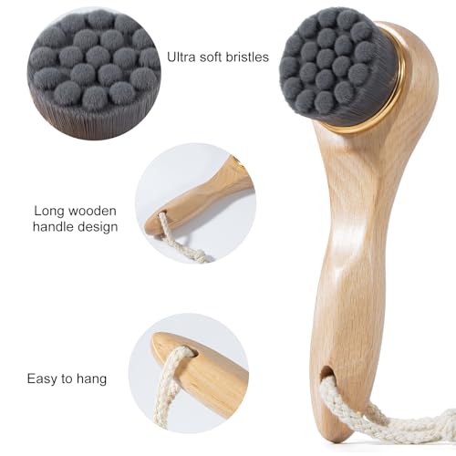 Ultra-Soft-Face-Brush-Manual-Facial-Cleansing-Brush-with-Lanyard-Long-Wooden-Handle-Face-Brush-for-Cleansing-and-Exfoliating-Suitable-for-All-Skin-Types-Bamboo-Charcoal-Brush-Style