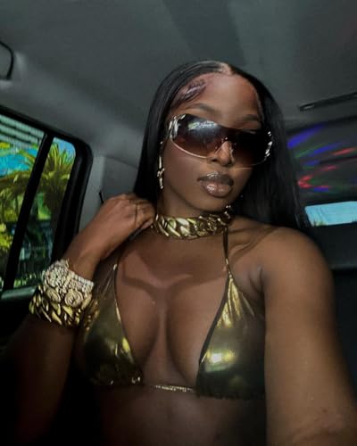 Rimless Y2k Sunglasses for Women Men Trendy Oversized Wrap Around Snake Shades AP3652