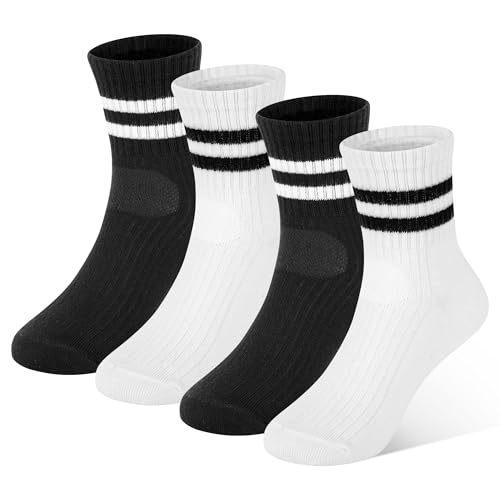 Toddler Kids Socks, 4 Pairs Crew Athletic Cotton Soft Stripe Socks for Boys Girls Children 1-12 Years