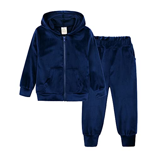 Kids Tales Girls Velour Hoodie Zipper Sweatsuit Boys 2 Pcs Velvet Tracksuit Zip Up Hoody Tops + Sweatpants Jogger Outfits Set #TOP30