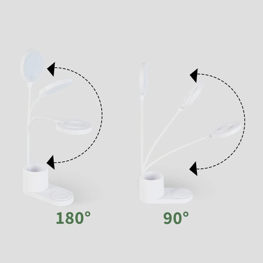 Battery Operated Desk Lamp Dimmable LED Rechargeable Desk Lamps, with Pen Holder Phone Stand Touch Control 360° Flexible Gooseneck Reading Lamp for Students - 3 Color 3 Brightness, White