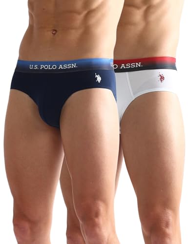 Image of U.S. Polo ASSN. Mens OEB05 Ombre Waistband Solid Underwear Briefs - Pack of 2